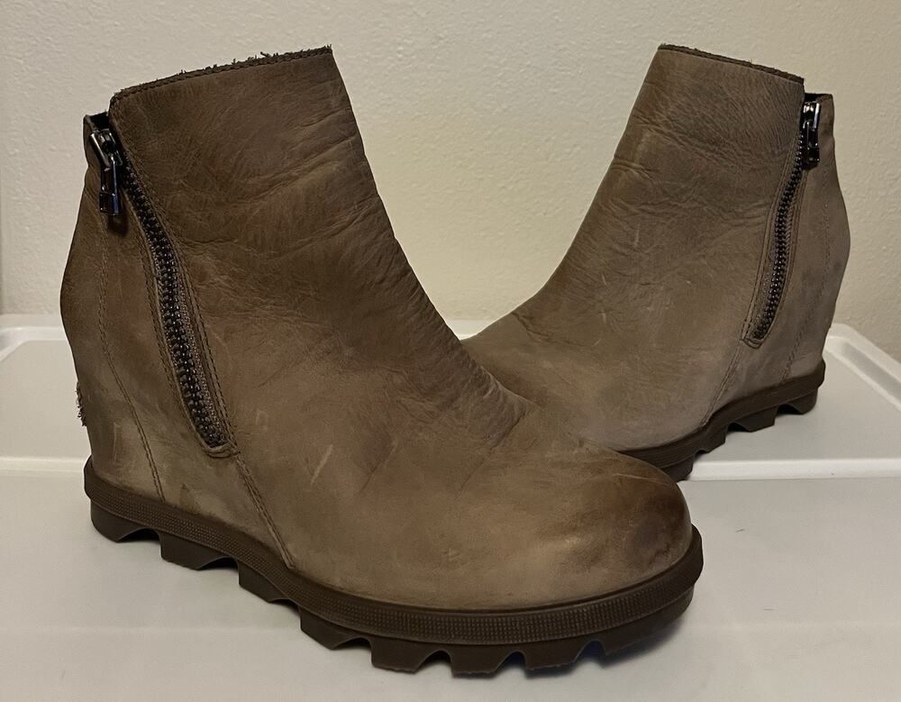 Sorel Boots Womens 6.5 Taupe Joan Of Arctic Wedge II Booties Leather NL3365-240